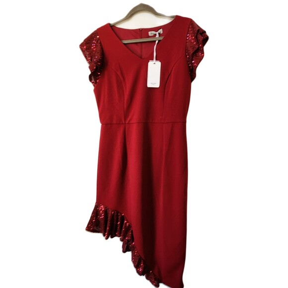 Grace Karin Crimson Red Sequin Valentine's Dress Large Asymmetrical Hem Party - Picture 2 of 8